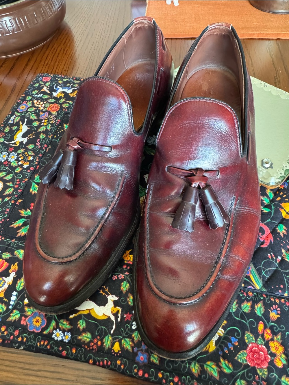 Allen Edmonds Saratoga Oxblood Burgundy Leather Tassel Loafers Shoes Size 9.5 D